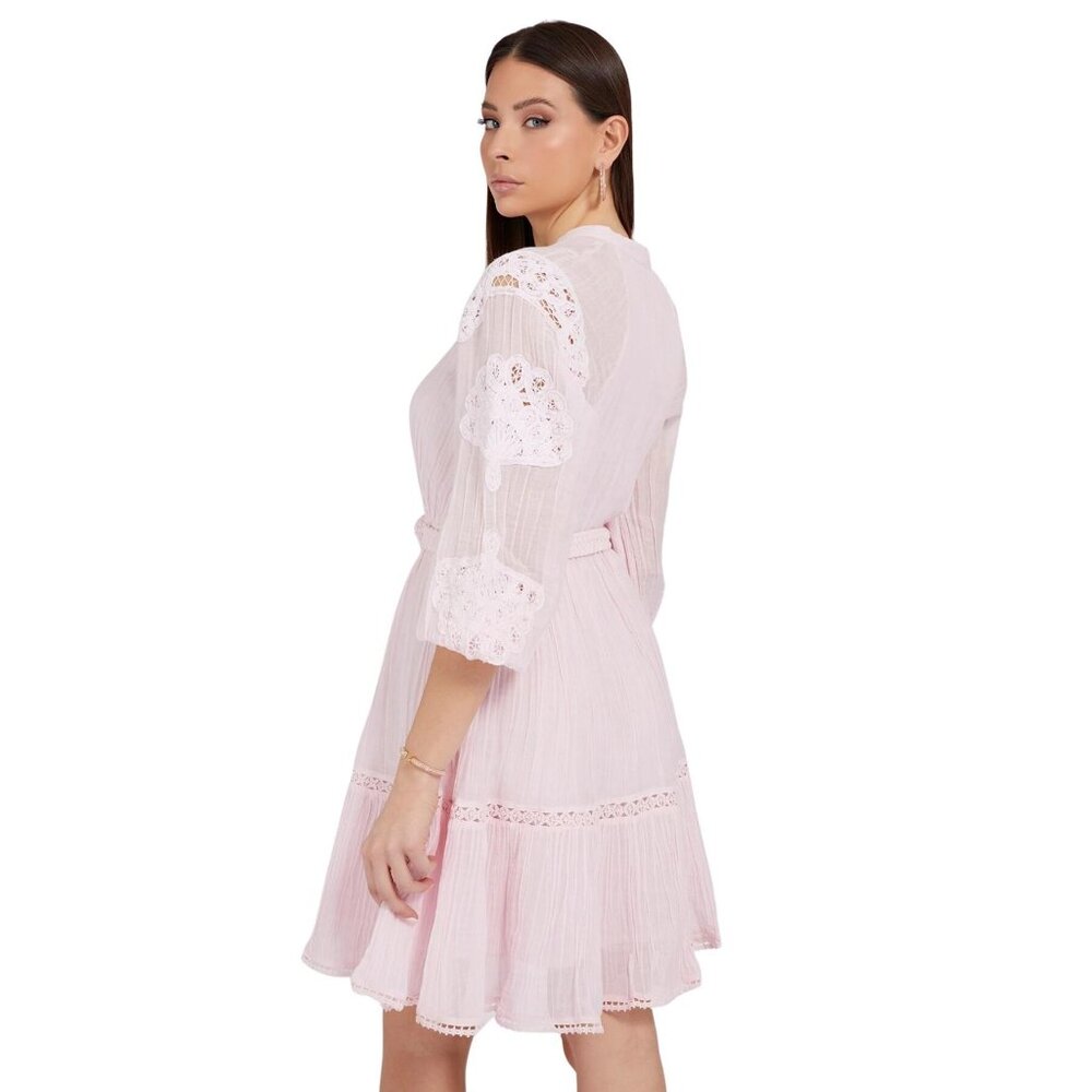 Guess Pink Lace Long Sleeve Button-Down Dress arita dress without belt - Picture 3 of 16